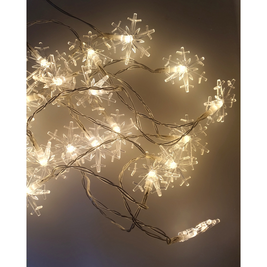 Guirlande LED d'extérieur 20xLED/2xAA, 2,2 m, IP44, blanc chaud, flocons de neige