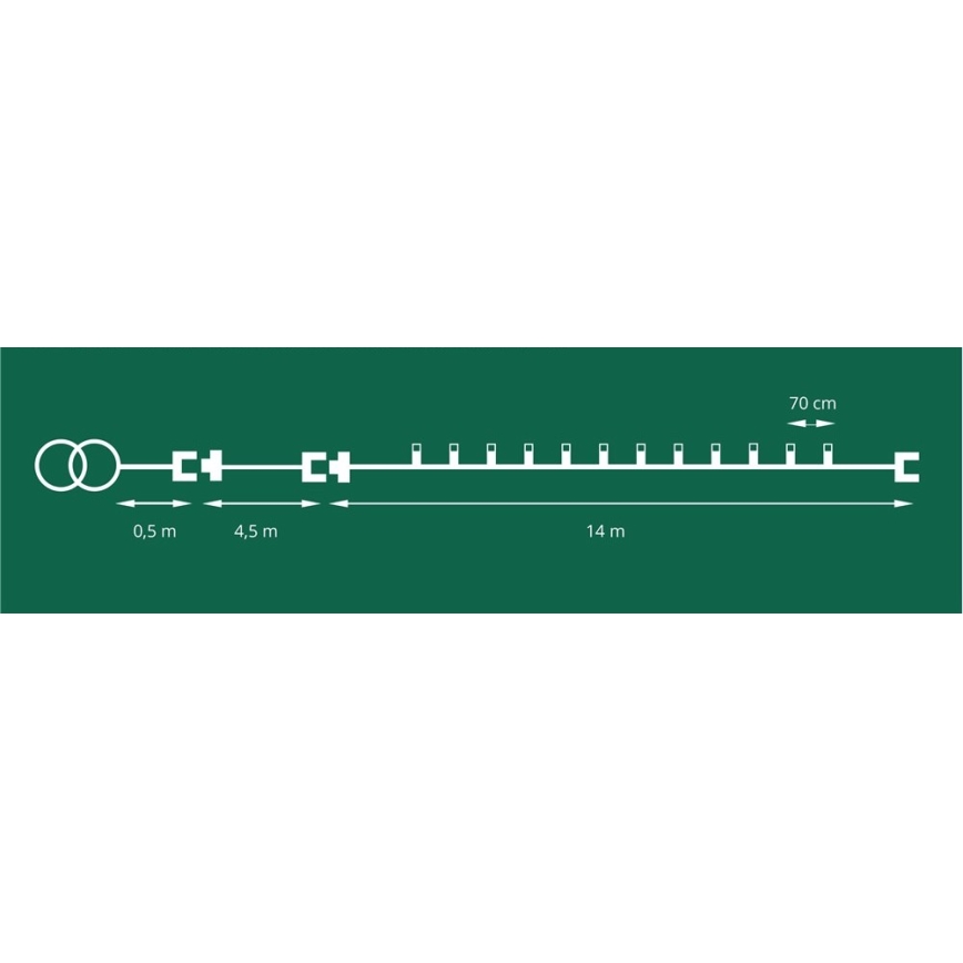 Guirlande LED d'extérieur CONE FILAMENT 20xE10, 19 m — multicolore / blanc chaud, IP44, fabriquée dans l'UE