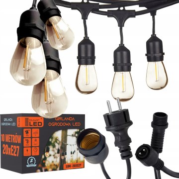 Guirlande LED d'extérieur décorative 20xE27/1W/230V 11,44 m IP44 noire