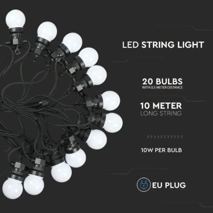 Guirlande LED d'extérieur STRING 10m 20xLED/0,5W/230V IP44 6000K