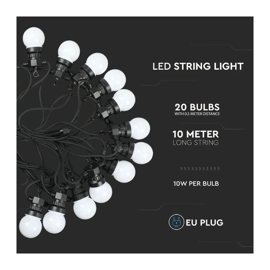 Guirlande LED d'extérieur STRING 10m 20xLED/0,5W/230V IP44 6000K