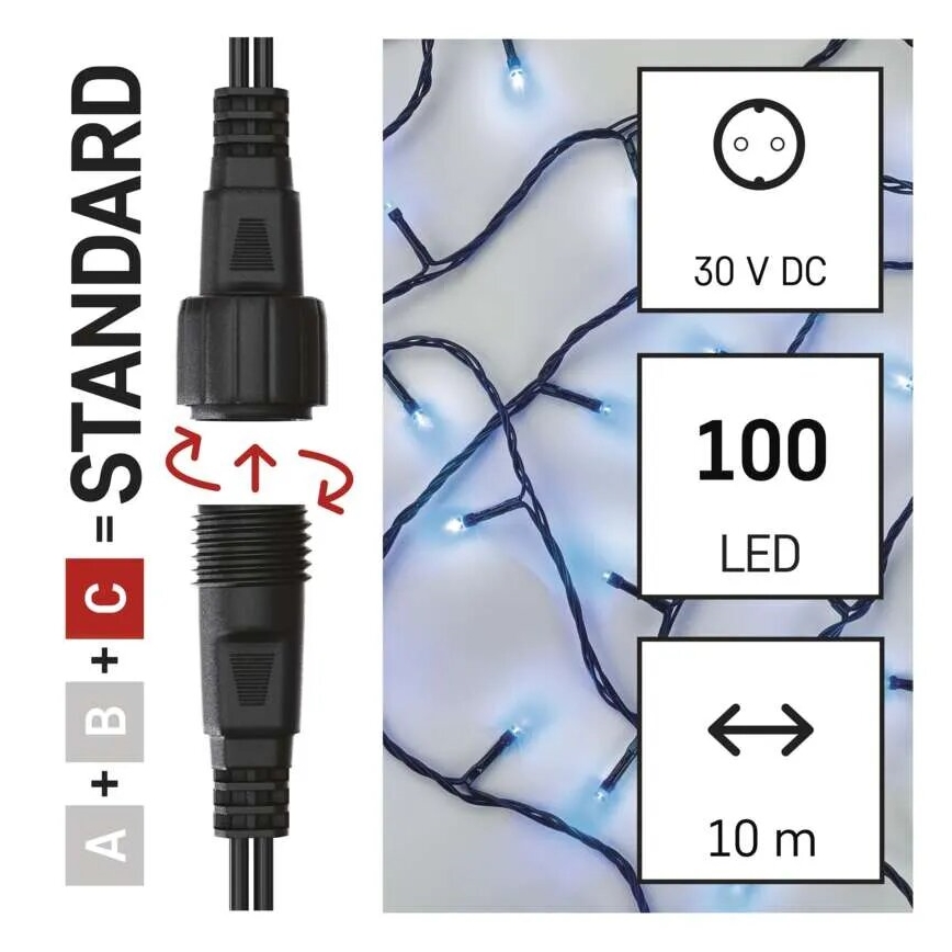 Guirlande lumineuse de Noël d'extérieur 100 LED / 10 m IP44 bleue
