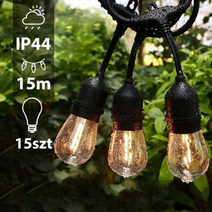 Guirlande lumineuse décorative LED d'extérieur 15xE27/1W/230V 15,94 m IP44 noire