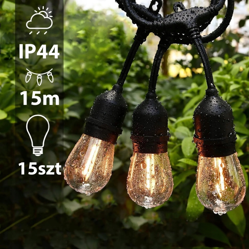 Guirlande lumineuse décorative LED d'extérieur 15xE27/1W/230V 15,94 m IP44 noire