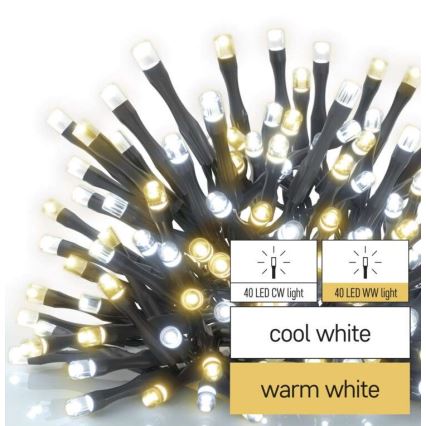 Guirlande lumineuse d'extérieur 80 LED — 13 m, IP44, blanc chaud/froid