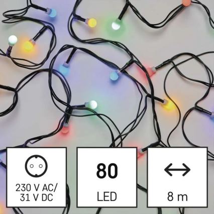 Guirlande lumineuse d'extérieur LED 80 LED, 8 modes, 13 m, multicolore, IP44