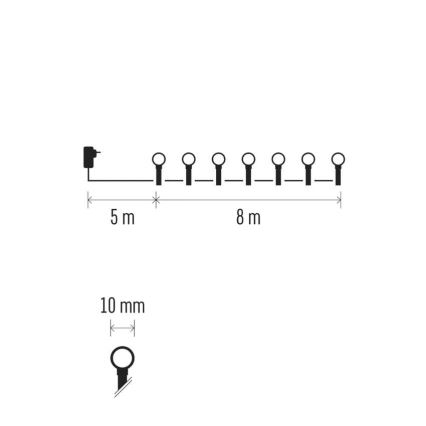 Guirlande lumineuse d'extérieur LED 80 LED, 8 modes, 13 m, multicolore, IP44
