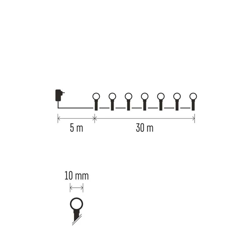 Guirlande lumineuse LED de Noël 300 LED / 8 fonctions, 35 m, IP44, blanc chaud