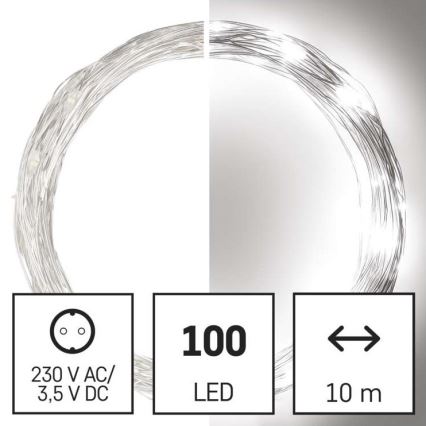 Guirlande lumineuse LED de Noël pour extérieur, 100 LED, 15 m, IP44, blanc froid