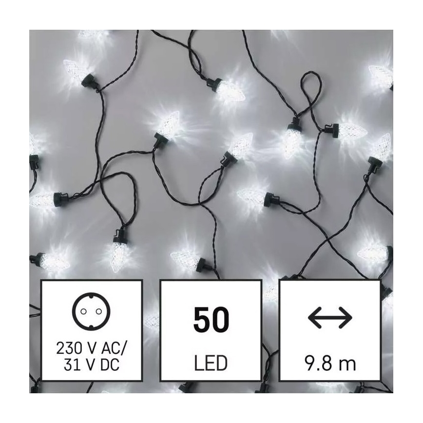 Guirlande lumineuse LED d'extérieur 50 LED, 8 fonctions, 14,8 m, IP44, blanc froid
