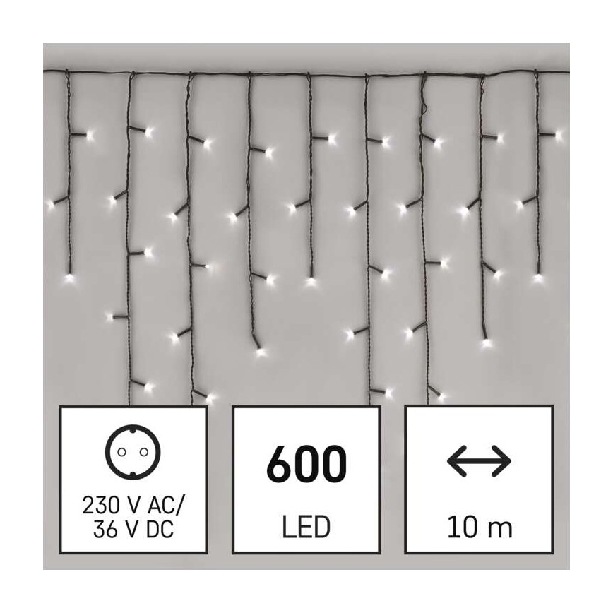 Guirlande lumineuse LED d'extérieur 600 LED, 8 modes, 15 m, IP44, blanc froid