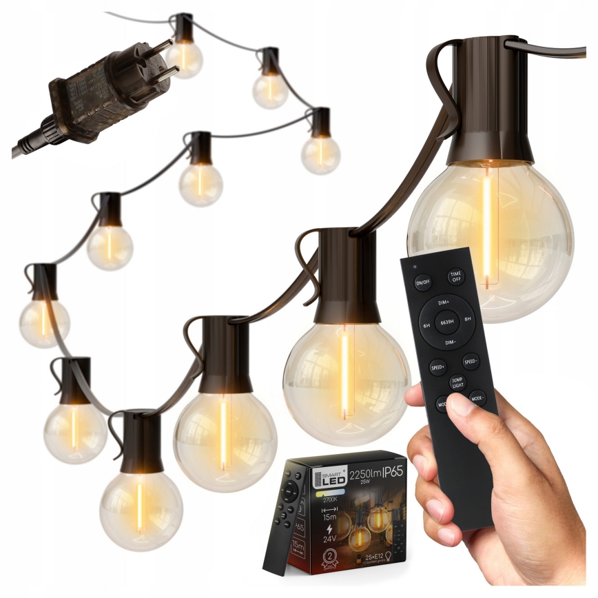 Guirlande décorative LED dimmable d'extérieur 25xE12/1W/24/230V 17,5 m IP65 noire + télécommande