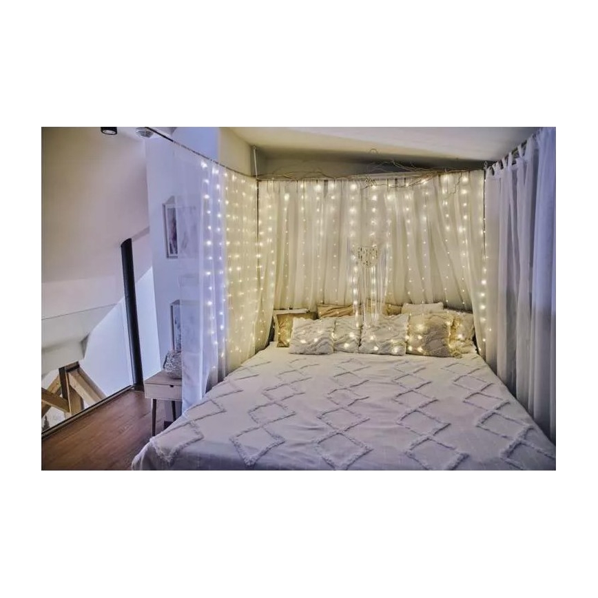 Guirlande lumineuse LED d'extérieur pour Noël — 300 LED, 8 fonctions, 5,9 m, IP44, blanc chaud