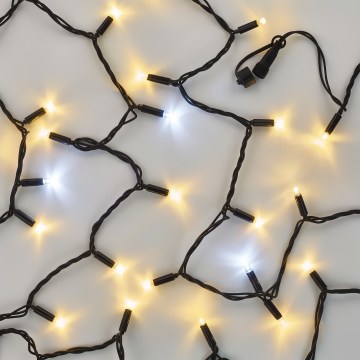 Guirlande raccordable 100 LED / 10 m, IP44, blanc froid/blanc chaud, noir