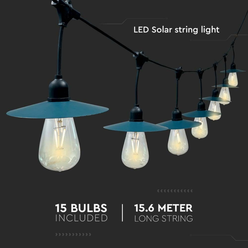 Guirlande solaire 15xLED/0,2W/3,7V 15,6 m 3000K IP44
