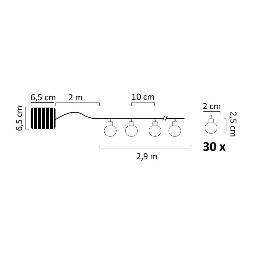 Guirlande solaire 30xLED/8 fonctions 300 mAh 4,9m IP44 blanc chaud