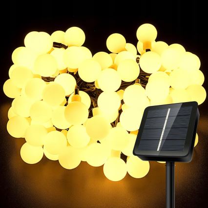 Guirlande solaire décorative 50 LED / 8 fonctions, 500 mAh, 9,5 m, IP67, blanc chaud