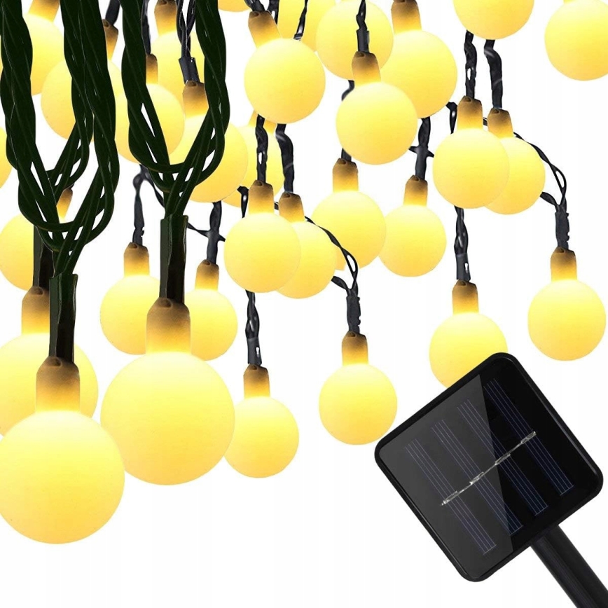 Guirlande solaire décorative 50 LED / 8 fonctions, 500 mAh, 9,5 m, IP67, blanc chaud