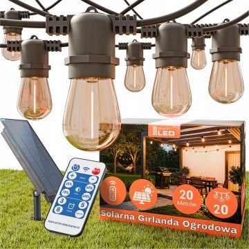Guirlande solaire décorative LED dimmable 20xE27/0,3W/3/5V USB 2400 mAh 20,62 m IP65 noire + télécommande