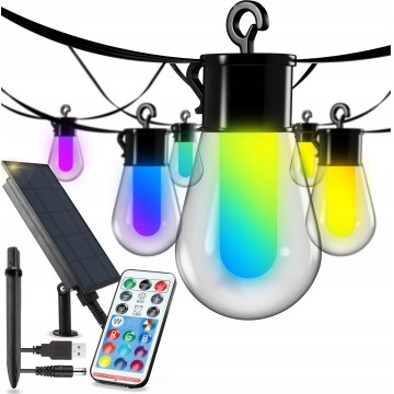 Guirlande solaire décorative LED RGB dimmable 15xLED/18 fonctions USB 6 m IP44 noire + télécommande