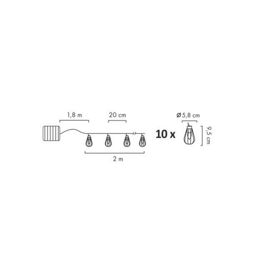 Guirlande solaire d'extérieur 10xLED/1,2V 300 mAh 3,8 m IP44