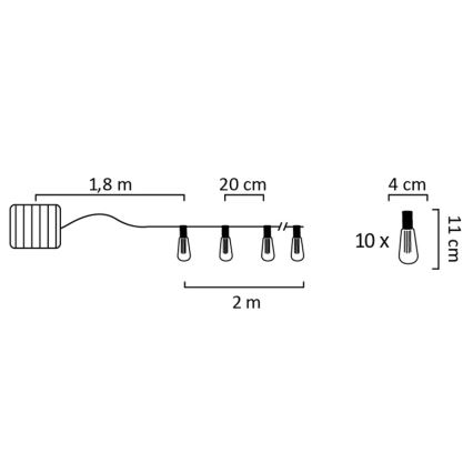 Guirlande solaire EDISON 10xLED/1,2V 300 mAh 3,8 m IP44