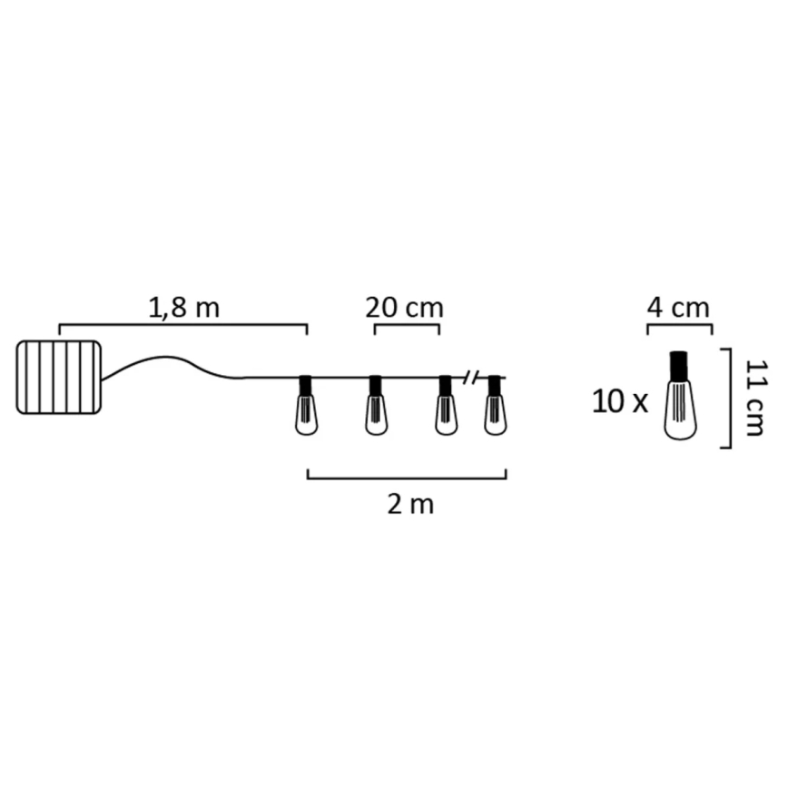Guirlande solaire EDISON 10xLED/1,2V 300 mAh 3,8 m IP44