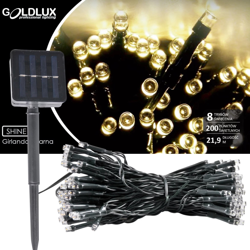 Guirlande solaire SHINE 200xLED/1,2V 600 mAh 21,9 m IP44