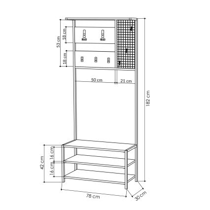 Hal Wandkast NOMAD 182x78 cm wit/zwart