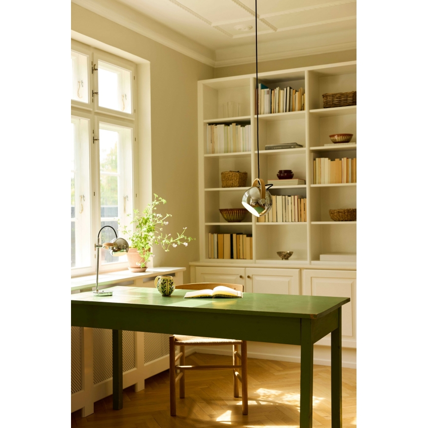 Halo Design 734443 - Hanglamp met snoer DC 1xE27/40W/230V Ø 18 cm glanzend chroom/eiken