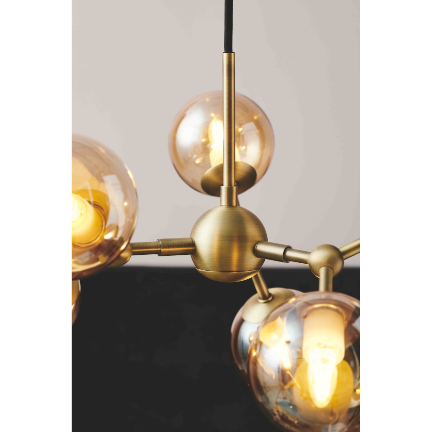 Halo Design 736560 - Hanglamp aan kabel ATOM 6xG9/28W/230V Ø 45 cm messing/rookbeige