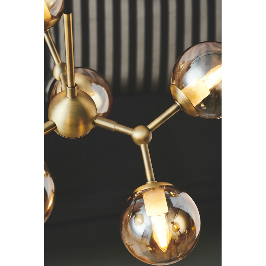 Halo Design 736560 - Suspension à câble ATOM 6xG9/28W/230V Ø 45 cm, laiton / beige fumé