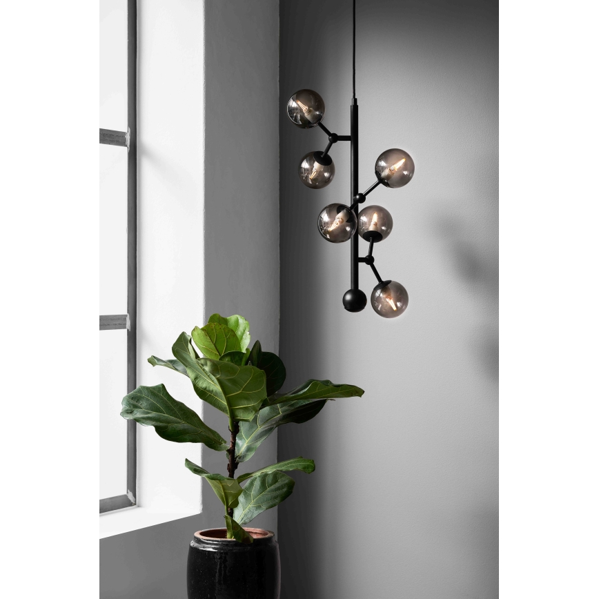 Halo Design 738854 - Pendellamp aan kabel ATOM 6xG9/28W/230V Ø 30 cm zwart/gerookt