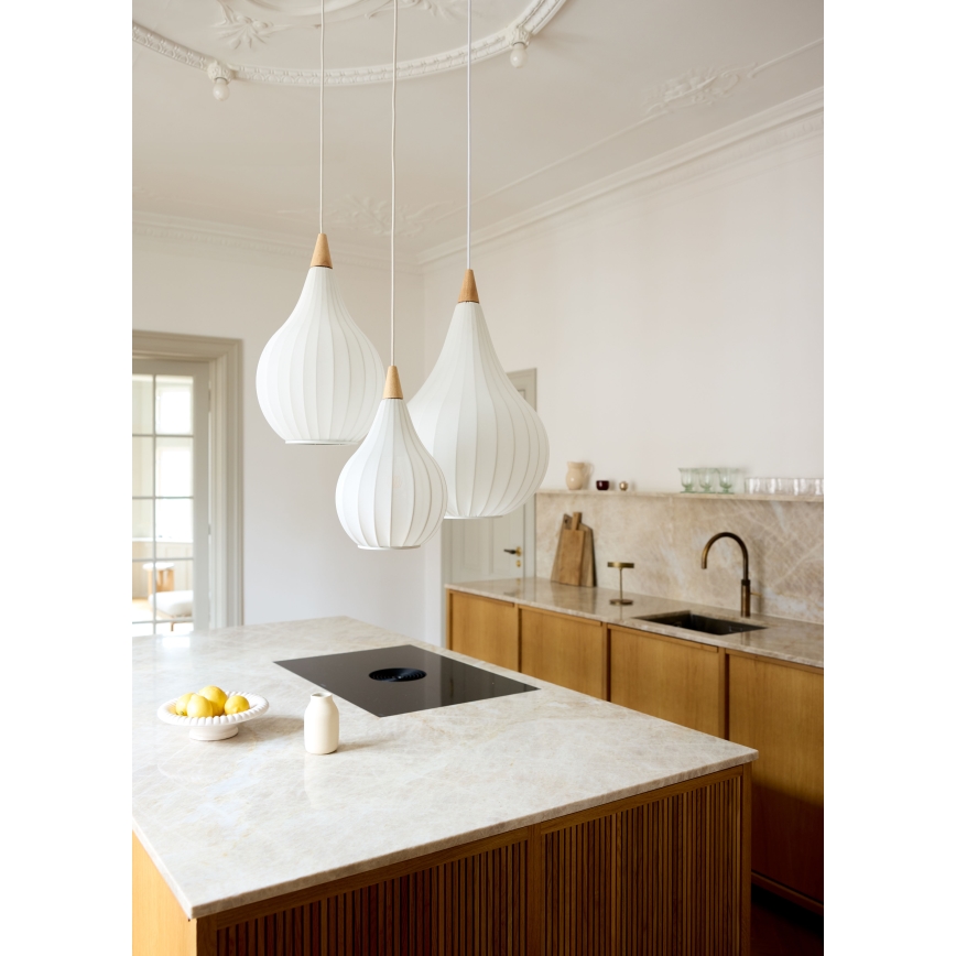 Halo Design 746262 - Hanglamp aan snoer DROPS 1xE27/40W/230V Ø 30 cm wit/eiken