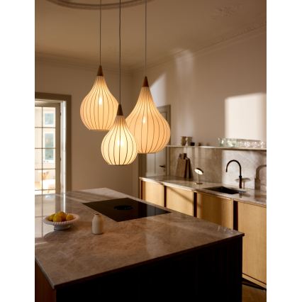 Halo Design 746262 - Suspension DROPS sur câble 1xE27/40W/230V Ø 30 cm blanc/chêne