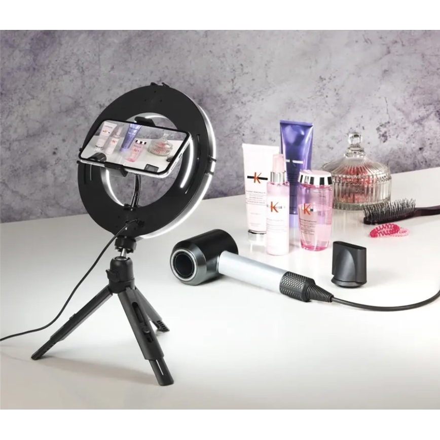 Hama - Ring light LED à intensité variable avec trépied LED/7,7W/5V d. 21 cm + Télécommande