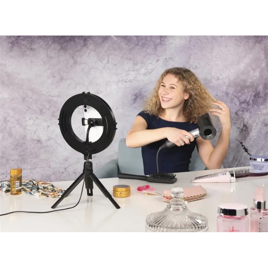 Hama - Ring light LED à intensité variable avec trépied LED/7,7W/5V d. 21 cm + Télécommande