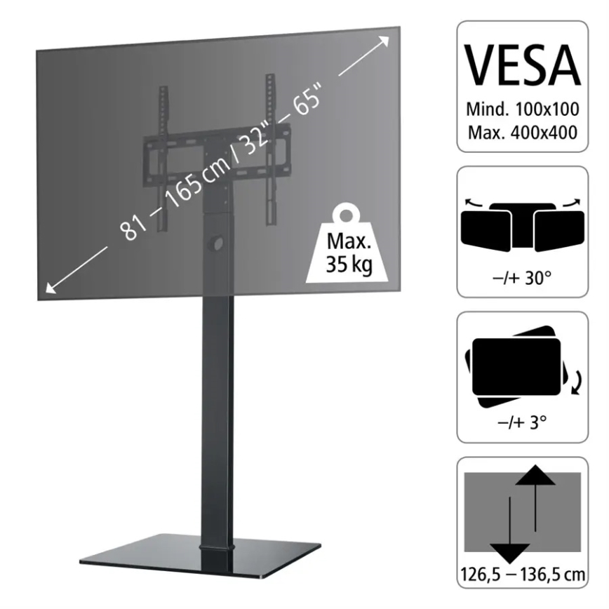 Hama - Support de sol pour TV orientable 32-65" noir