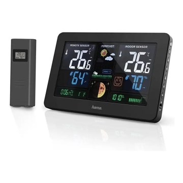 Hama - Weerstation met kleuren LCD-display en wekker + USB zwart