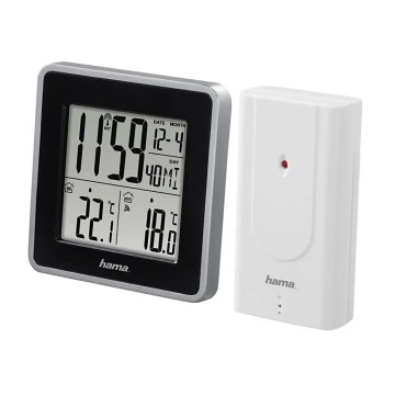 Hama - Weerstation met LCD-display en wekker 2xAA zwart/grijs