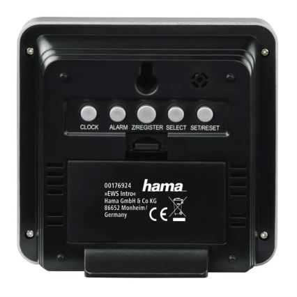 Hama - Weerstation met LCD-display en wekker 2xAA zwart/grijs