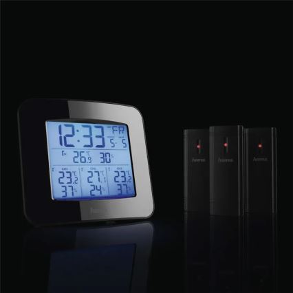 Hama - Weerstation met LCD-display en wekker 3xAAA + 3x sensor 2xAA