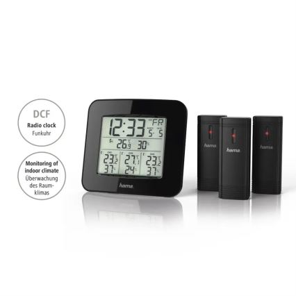 Hama - Weerstation met LCD-display en wekker 3xAAA + 3x sensor 2xAA