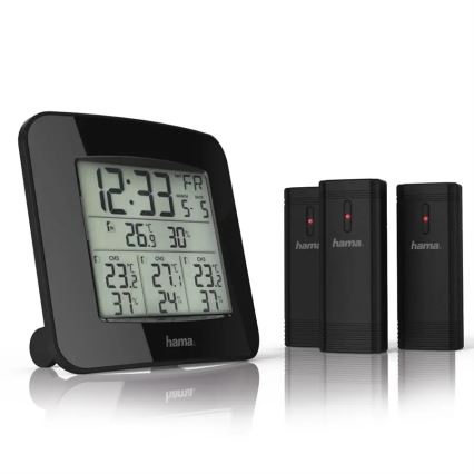 Hama - Weerstation met LCD-display en wekker 3xAAA + 3x sensor 2xAA