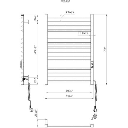 Handdoekradiator HF DERBY 170W/230V 77x53 cm wit rechts