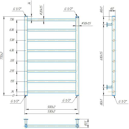 Handdoekradiator INOX FLAT voor badkamer 163W/230V 77x53 cm RVS/zwart