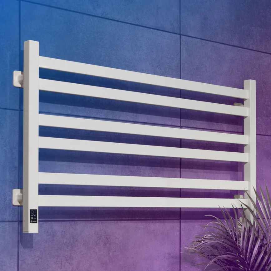 Badkamer-handdoekradiator met thermostaat AVANGARD 316W/230V 50,6 cm IP44 wit rechts vierkant