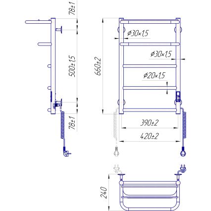 Handdoekradiator voor badkamer HOTEL 75W/230V 65x43 cm RVS/chroom rechts