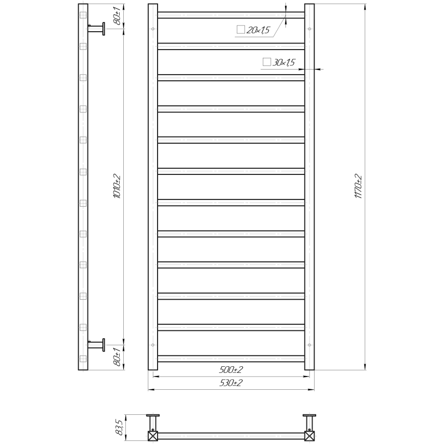 Handdoekradiator voor badkamer INOX TOKIO 233W/230V 117x53 cm roestvrij staal/zwart