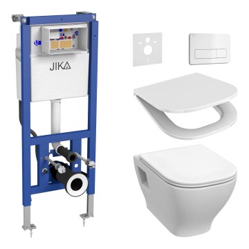 Hangend toilet DEEP + toiletzitting SoftClose DEEP + DUAL-spoelknop + inbouwmodule + isolerende onderlegger